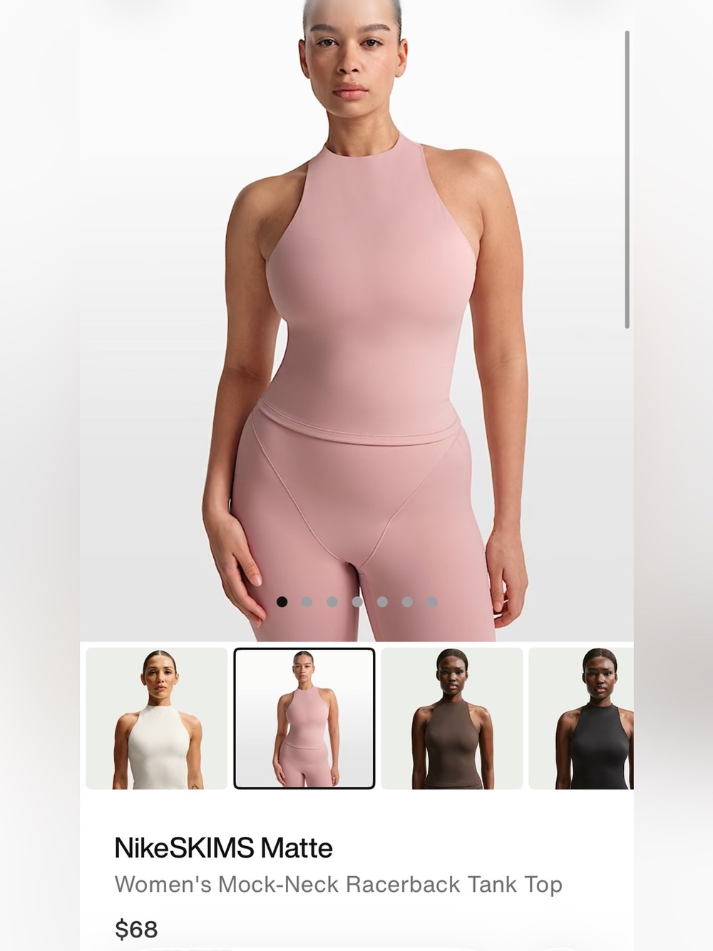 NikeSKIMS Matte Mock Neck Racerback Tank Top Pink Himalayan XS NWT!!